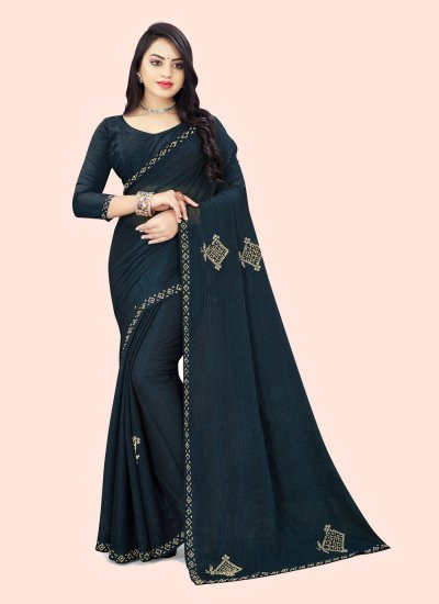 Alluring Shimmer Lace Teal Trendy Saree