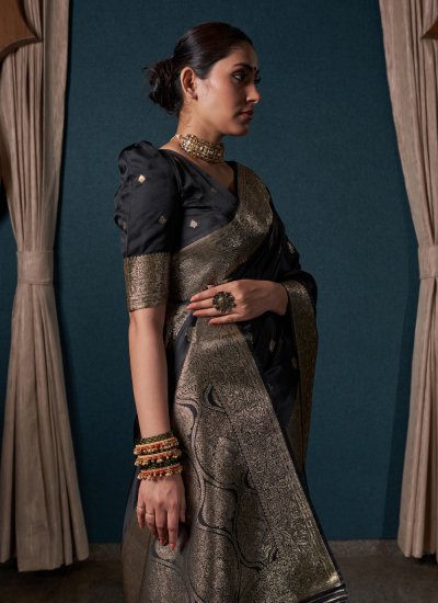Amazing Silk Woven Black Trendy Saree