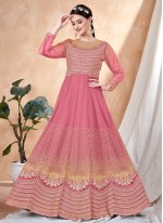Anarkali Salwar Suit Resham Net in Pink