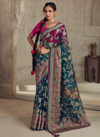 Angelic Patch Border Teal Classic Saree