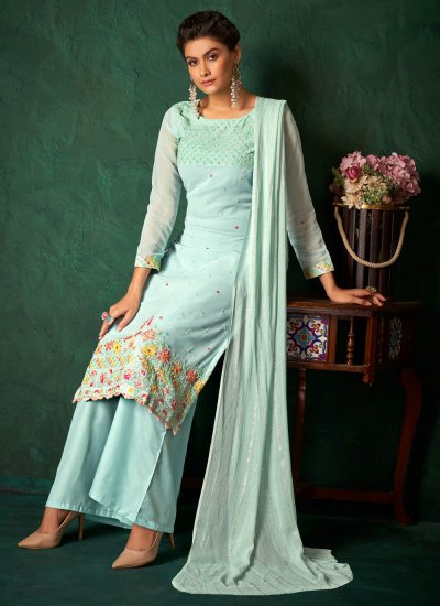 Angelic Sequins Turquoise Salwar Suit 
