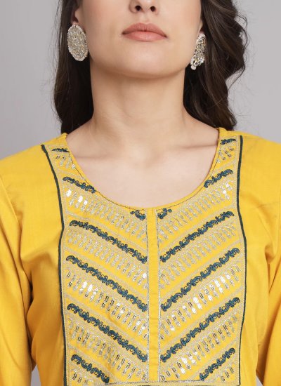 Aristocratic Cotton Yellow Embroidered Salwar Kameez