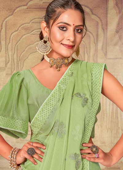 Arresting Silk Embroidered Green Trendy Saree