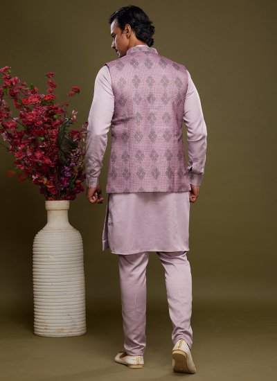 Art Banarasi Silk Digital Print Kurta Payjama With Jacket in Lavender