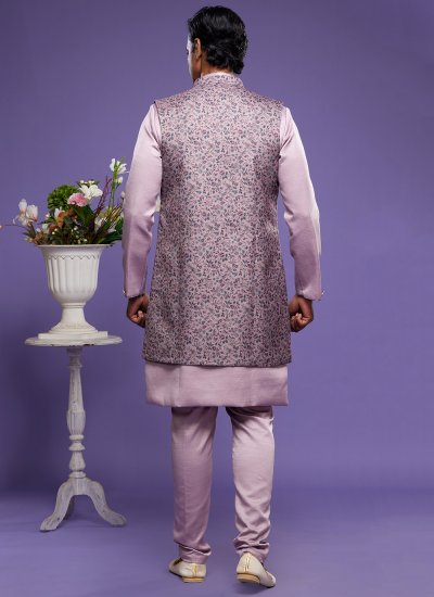 Art Banarasi Silk Kurta Payjama With Jacket in Mauve 