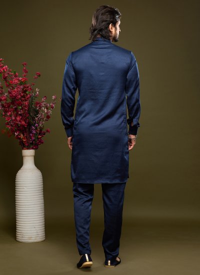 Art Banarasi Silk Thread Work Blue Kurta Pyjama