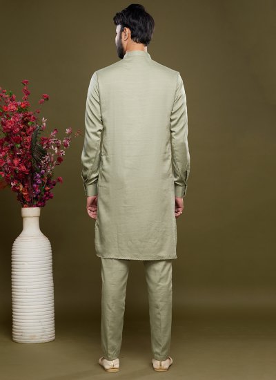 Art Banarasi Silk Thread Work Green Kurta Pyjama