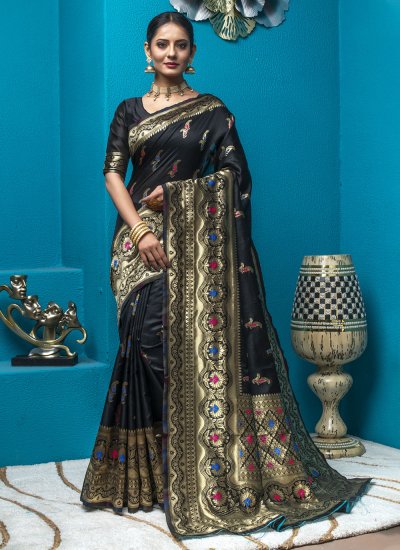 Auspicious Woven Black Contemporary Style Saree