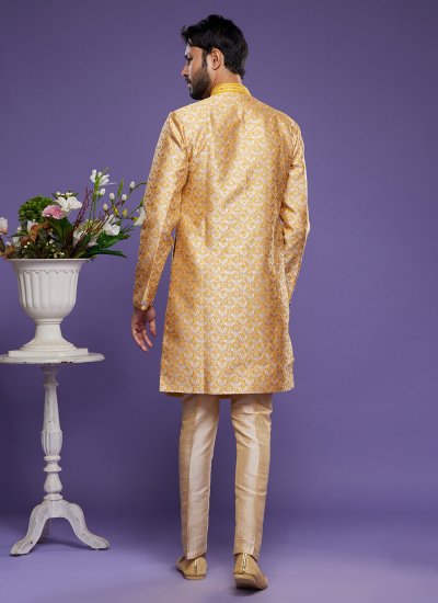 Banarasi Jacquard Yellow Embroidered Indo Western