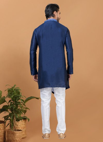 Banarasi Silk Navy Blue Kurta Pyjama