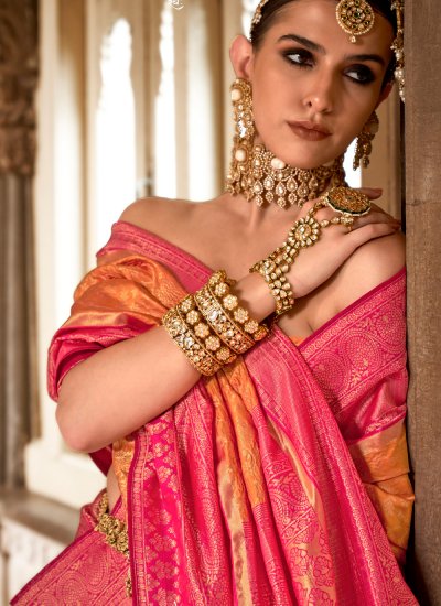 Banarasi Silk Orange and Pink Saree