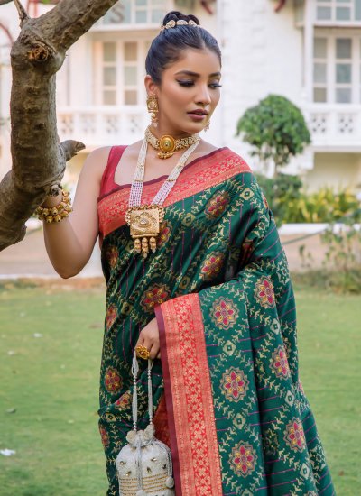 Banarasi Silk Woven Green Classic Saree