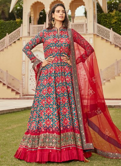 Bandhej Jacquard Designer Gown in Multi Colour