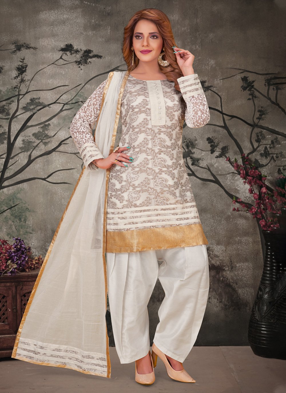 Readymade Churidar Salwar Kameez Plain Cotton in Grey 