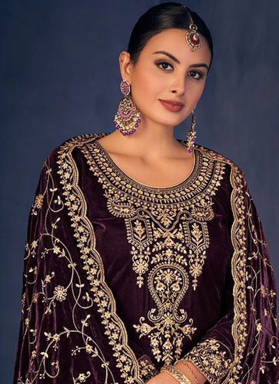 Baronial Embroidered Purple Salwar Kameez 
