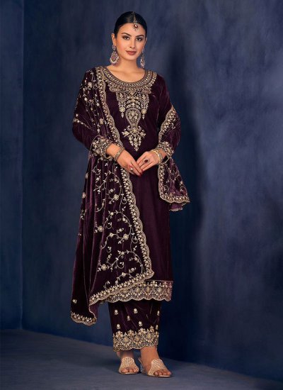Baronial Embroidered Purple Salwar Kameez 