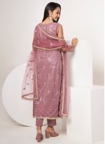 Beauteous Net Embroidered Pink Pant Style Suit