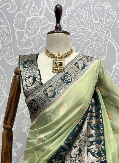 Beauteous Silk Thread Work Sea Green Designer Saree