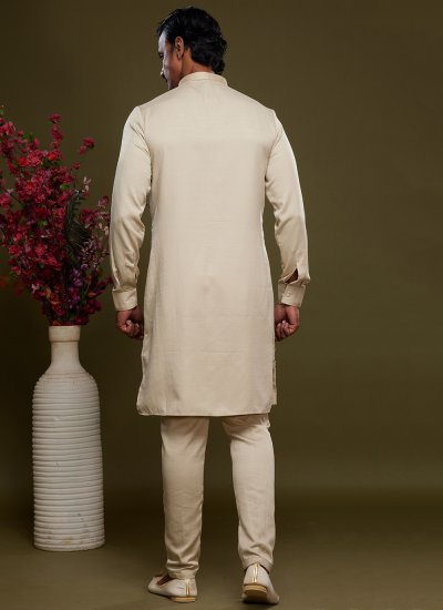 Beige Art Banarasi Silk Thread Work Kurta Pyjama
