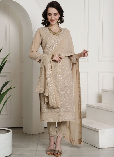 Beige Embroidered Georgette Trendy Salwar Suit