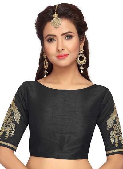 Black Dupion Silk Party Blouse