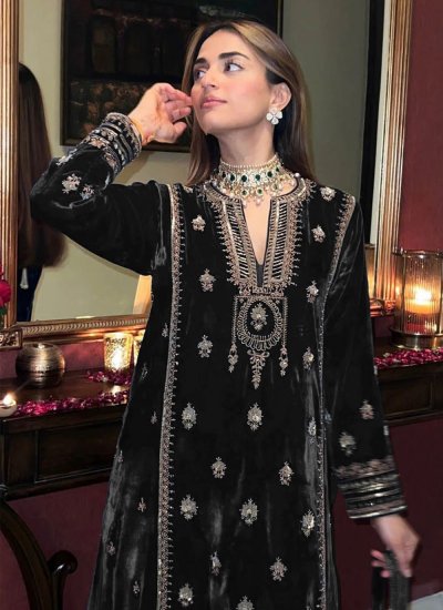 Black Embroidered Ceremonial Pakistani Salwar Suit