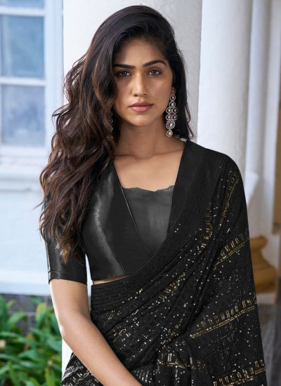 Black Embroidered Contemporary Style Saree