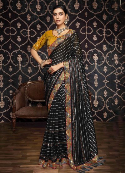 Black Embroidered Party Contemporary Saree