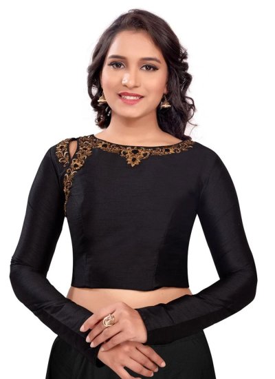 Black Plain Dupion Silk Designer Blouse