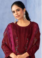 Blissful Viscose Embroidered Maroon Salwar Suit