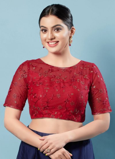 Blouse Embroidered Net in Red