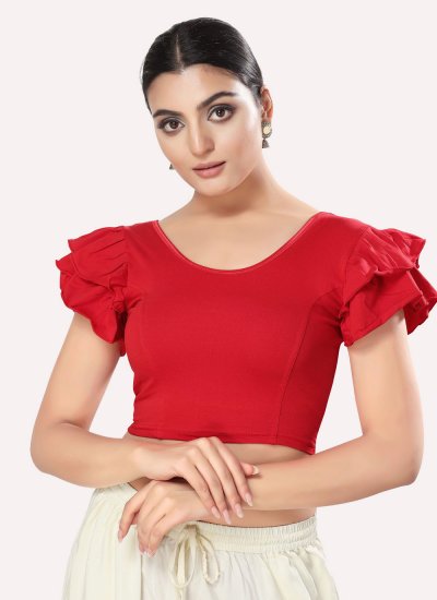 Blouse Plain Cotton Lycra in Red