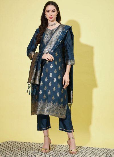 Blue Cotton Silk Designer Salwar Suit