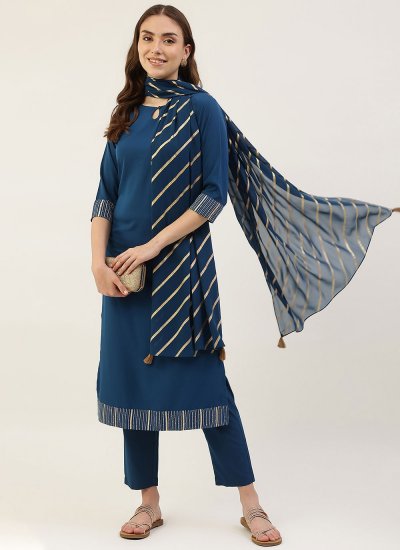 Blue Crepe Silk Trendy Salwar Suit