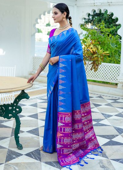 Blue Silk Woven Silk Saree