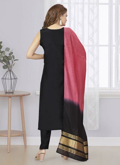 Breathtaking Handwork Black Chanderi Silk Designer Salwar Suit