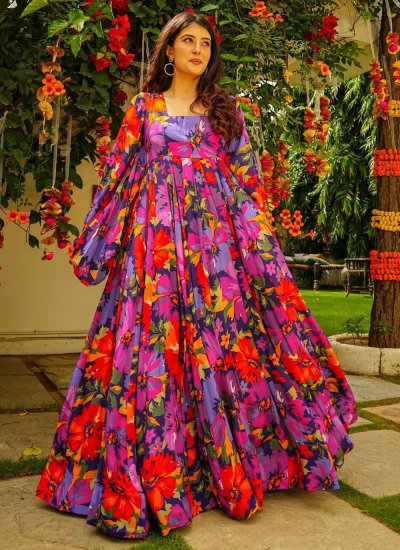 Brilliant Georgette Digital Print Multi Colour Gown 
