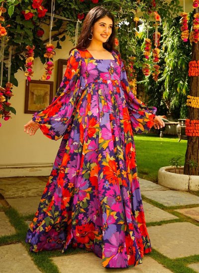 Brilliant Georgette Digital Print Multi Colour Gown 
