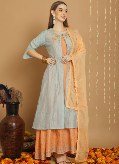 Chanderi Silk Trendy Lehenga Choli in Turquoise