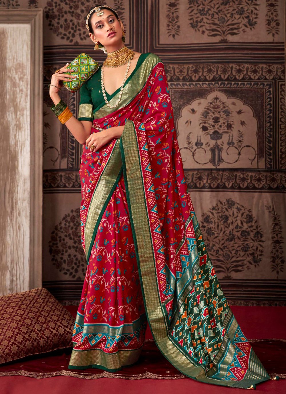 Buy Orange Patola Printed Saree In Dola Silk With Foil Detail Pallu And  Unstitched Blouse Piece