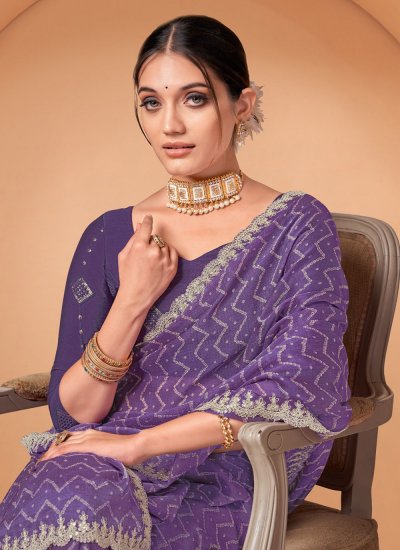 Chiffon Contemporary Saree in Purple