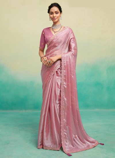 Chiffon Satin Pink Designer Saree