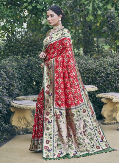 Classic Designer Saree Patola Print Patola Silk  in Red