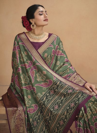 Classic Saree Digital Print Tussar Silk in Multi Colour