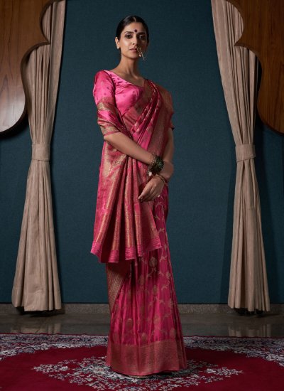 Classic Saree Zari Satin Silk in Pink