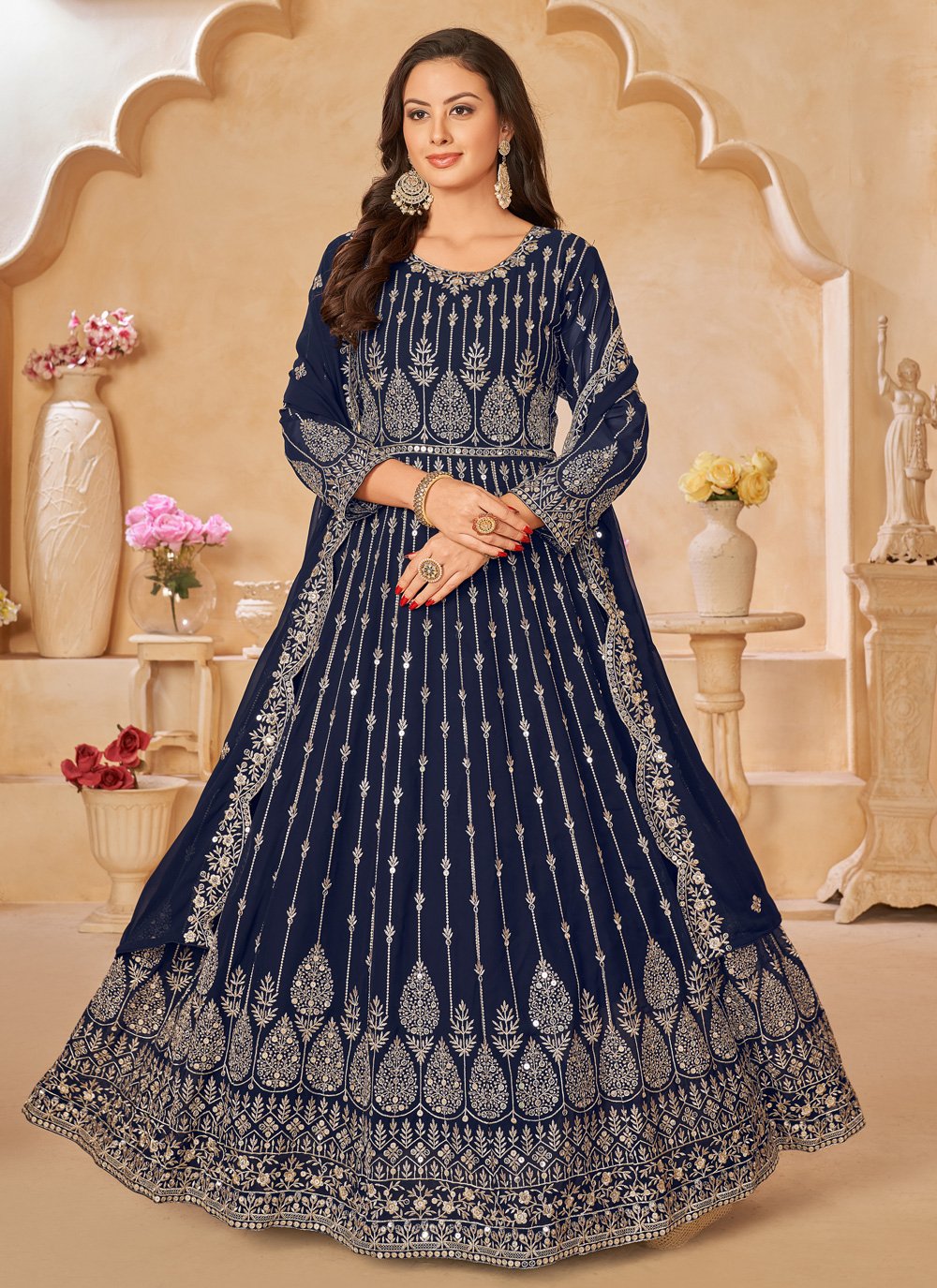 Buy Bnmkart Foux Georgette Embroidered Anarkali Salwar Suit Gown
