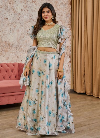Navy blue crepe Lehenga with beadwork floral embroidery and beaded blo –  Ricco India