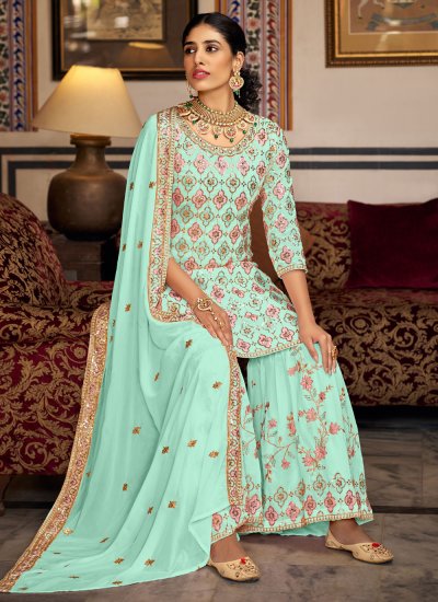 Conspicuous Faux Georgette Embroidered Palazzo Salwar Kameez