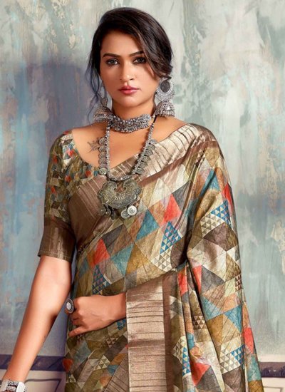 Conspicuous Print Multi Colour Silk Contemporary Style Saree