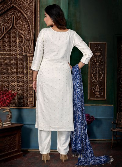 Conspicuous White Mirror Chanderi Silk Salwar Suit